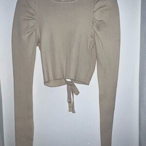 Beige Long Sleeve Tie-Front Top